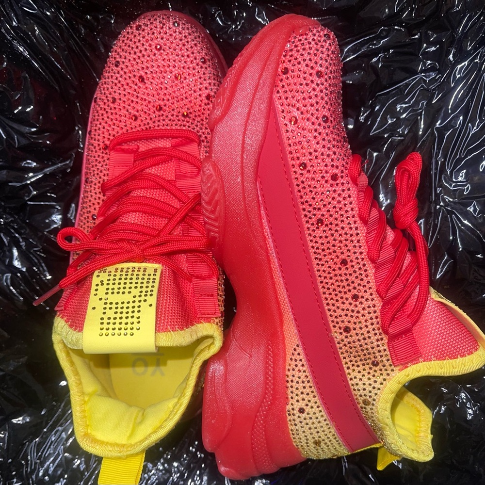 YOKI Red and Yellow Rhinestone Sneakers
